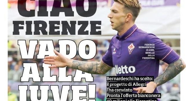 La prima pagina del Cds apre su Bernardeschi: Ciao Fiorentina, vado alla Juve [FOTO]