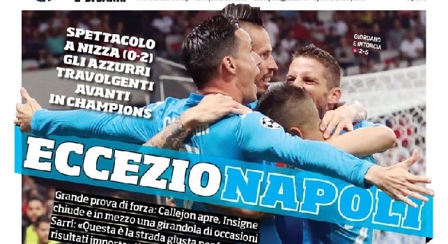 Prima pagina CorrSport: EccezioNapoli: spettacolo a Nizza, gli azzurri travolgenti avanti in Champions [FOTO]