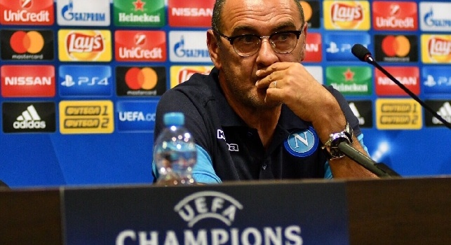 Maurizio Sarri in conferenza stampa alla vigilia della sfida allo Shakhtar in Champions League