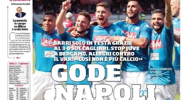 La prima Pagina Corriere dello Sport: Gode Napoli! Allegri contro il VAR: 'Così non è calcio' [FOTO]