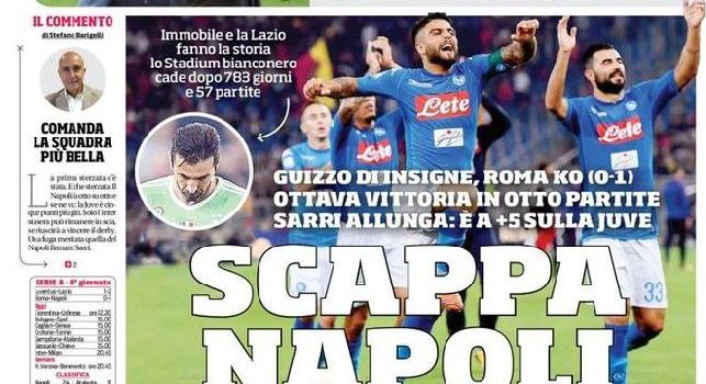 Corriere dello Sport in prima pagina, titolone per gli azzurri: Scappa Napoli! [FOTO]