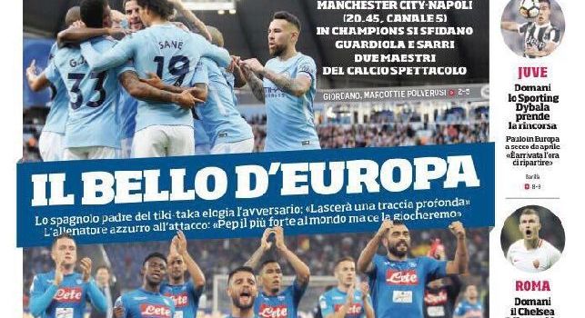 Corriere dello Sport, in prima pagina: Manchester City-Napoli, il bello d'Europa [FOTO]