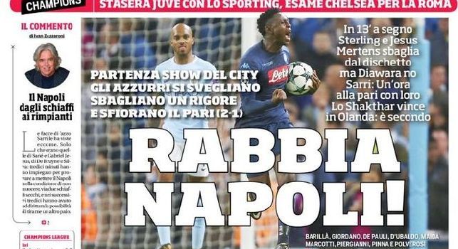 Prima pagina CorSport: Rabbia Napoli! Partenza show del City, poi gli azzurri si svegliano e sfiorano il pari [FOTO]