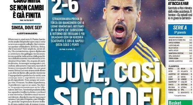 La prima pagina del TuttoSport: Juve, così si gode! E adesso il Napoli dista solo 3 punti [FOTO]
