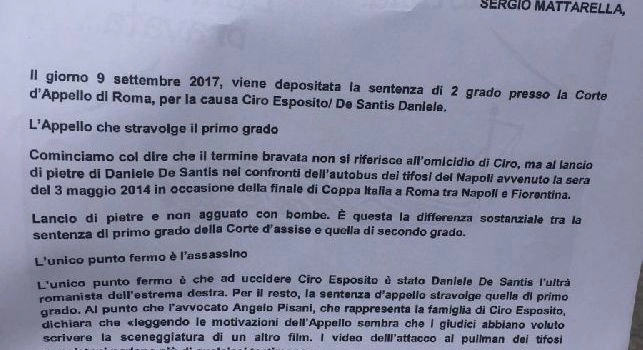 Ciro Esposito, raccolta di firme all'esterno del San Paolo: spunta un volantino [FOTO CN24]