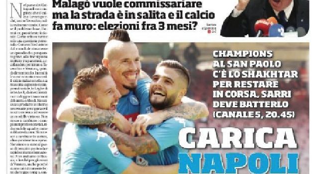 Prima Pagina Corriere dello Sport: Carica Napoli: al San Paolo c'è lo Shakhtar, per restare in corsa Sarri deve batterlo [FOTO]