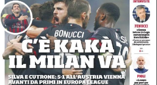 Prima Pagina Corriere dello Sport: Il Napoli a 100, top d'Europa: da novembre 2016 nessuno ha fatto più punti, meglio di PSG e Barça [FOTO