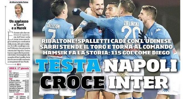 Corriere dello Sport in prima pagina: Testa Napoli, croce Inter: Sarri torna al comando [FOTO]