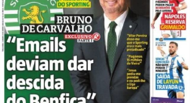 La prima pagina del quotidiano portoghese Record: Il Napoli prenota Grimaldo: pronti 30 milioni [FOTO]