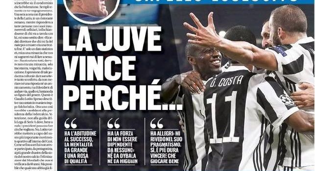 Tuttosport in prima pagina apre con l'intervista a Capello: La Juve vince perchè è indipendente ed ha Allegri [FOTO]