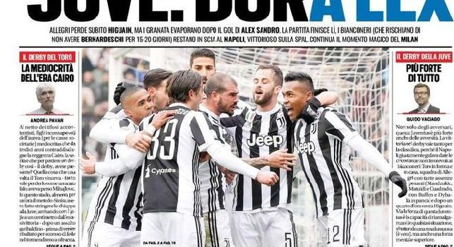 TuttoSport punzecchia in prima pagina: Juve: DurAlex! Bianconeri restano in scia al Napoli [FOTO]