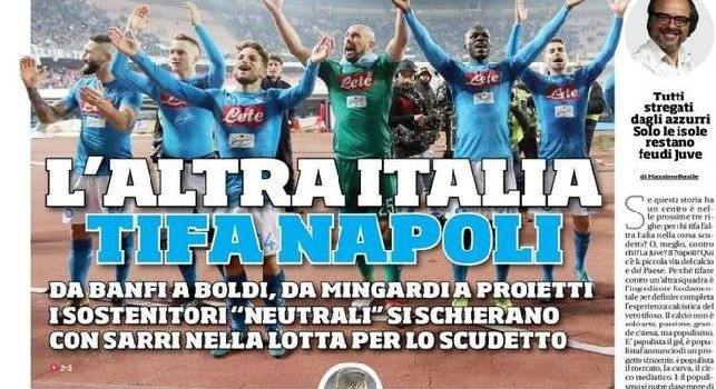 Corriere dello Sport, la prima pagina: L'altra Italia tifa Napoli [FOTO]
