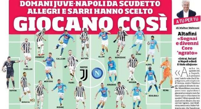 Corriere dello Sport, la prima pagina: Juve e Napoli: giocheranno così [FOTO]