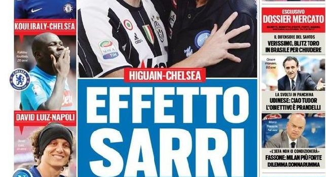 Tuttosport, la prima pagina: Effetto Sarri! Vuole portare Koulibaly e Higuain al Chelsea. Napoli su David Luiz [FOTO]