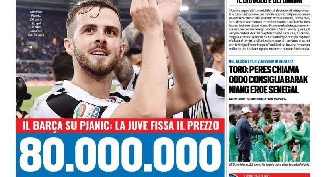 Tuttosport, la prima pagina: Il Barca su Pjanic: la Juventus fissa il prezzo. 80 milioni [FOTO]