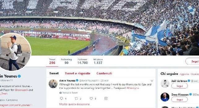 Younes pazzo dei tifosi del Napoli: il nuovo arrivato cambia l'immagine sul proprio profilo, ora c'è la Curva B!