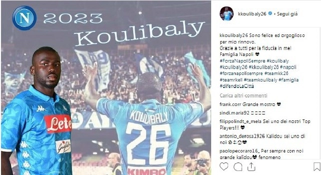 Koulibaly festeggia il rinnovo: Sono felice ed orgoglioso. Grazie a tutti per la fiducia in me! Famiglia Napoli [FOTO]