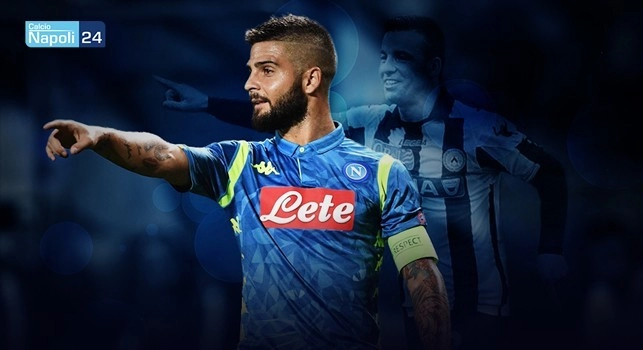 Lorenzo Insigne, attaccante della SSC Napoli, sullo sfondo Antonio Di Natale ex Udinese