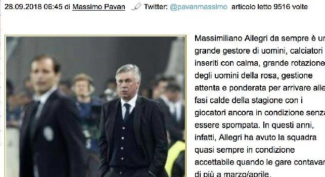 Assurdo da Torino titolano: Ancelotti copia Allegri, peccato Carletto abbia vinto tre Champions e Max zero