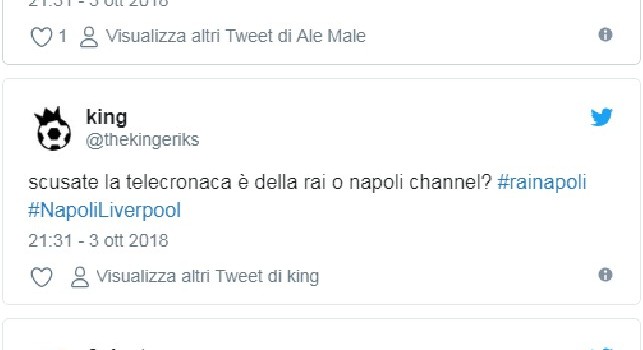 Napoli-Liverpool, critiche sui social per la telecronaca Rai a favore del Napoli: Ma siamo su Napoli Channel? [FOTO]