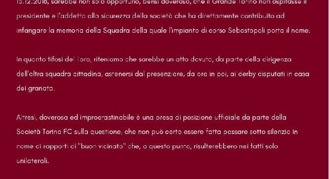 I tifosi del Torino scrivono alla dirigenza: Non fate più entrare Agnelli nel nostro stadio! [FOTO]
