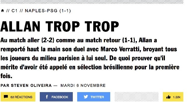 Dalla Francia si mangiano le mani: Se il PSG avesse preso Allan, Tuchel avrebbe vinto andata e ritorno con il Napoli [FOTO]