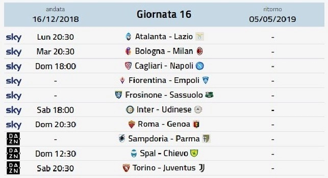 Dove vedere la sedicesima giornata