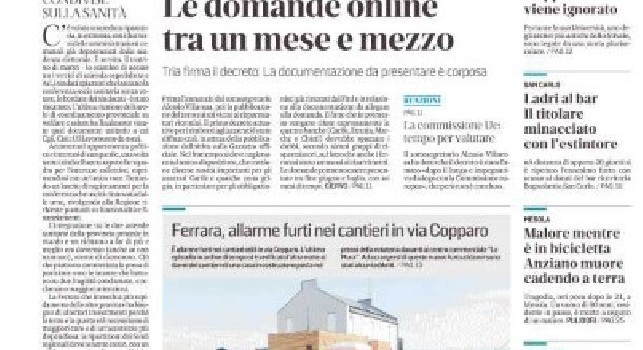 La prima pagina de La Nuova Ferrara: Spal al Mazza con il Napoli per centrare un' altra impresa [FOTO]