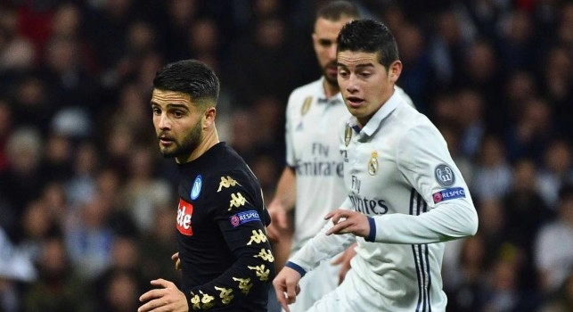 Lorenzo Insigne e James Rodriguez durante Real Madrid-Napoli