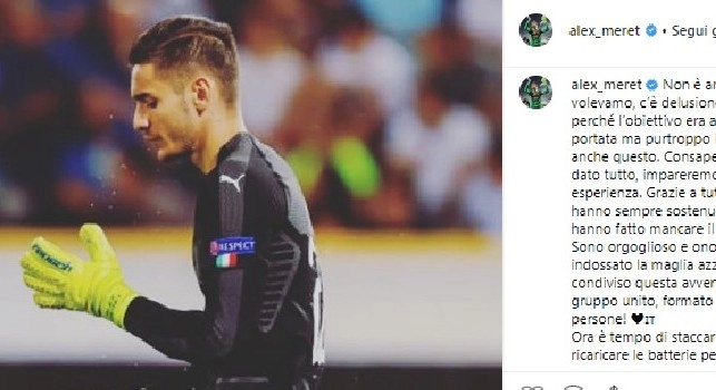 Italia U21 fuori dall'Europeo, Meret sui social: Delusione e rabbia, abbiamo dato tutto. Grazie ai tifosi, orgolioso di aver indossato la maglia azzurra [FOTO]