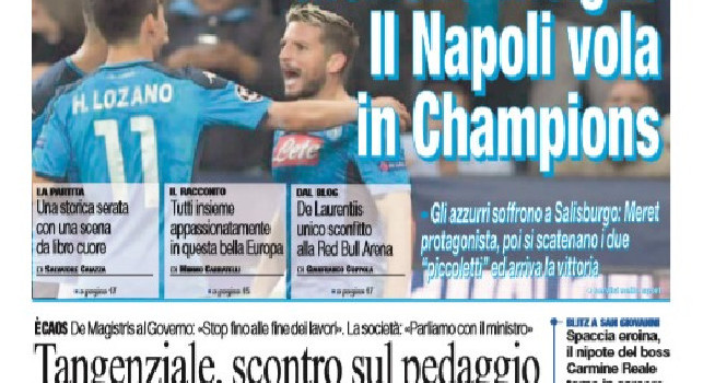 Prima Pagina de Il Roma: Mertens-Insigne, il Napoli vola in Champions