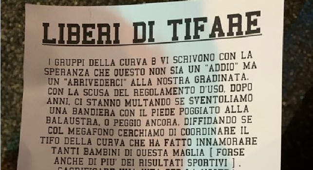 Volantino Curva B, Ultras in sciopero col Genoa: Multe e diffide per megafoni e bandiere, prevalga il buonsenso [FOTO CN24]