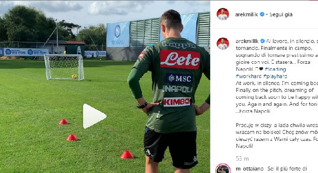 Milik recupera a Castel Volturno: Finalmente in campo, sto tornando per gioire con la mia squadra [VIDEO]