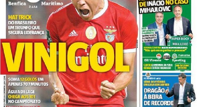 L'ex azzurro Vinicius incanta il Benfica con media gol da urlo, i quotidiano lo esaltano: Vinigol [FOTO]