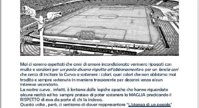 Volantino Ultras Curva A, clamorosa protesta: Ci vogliono clienti a teatro, diserteremo le gare al San Paolo [FOTO]