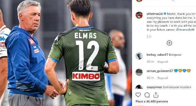 Il saluto di Elmas su instagram: Mister Ancelotti, grazie per quello che hai fatto per me: ti auguro il meglio!