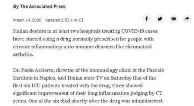Coronavirus, il farmaco anti-Covid 19 studiato a Napoli finisce sul New York Times