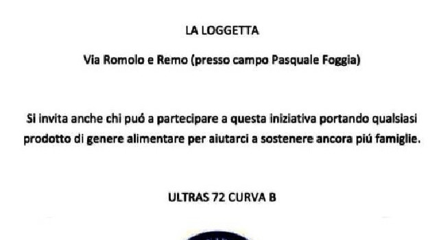 Coronavirus Campania, splendida iniziativa degli Ultras del Napoli: Beni per le famiglie in difficoltà