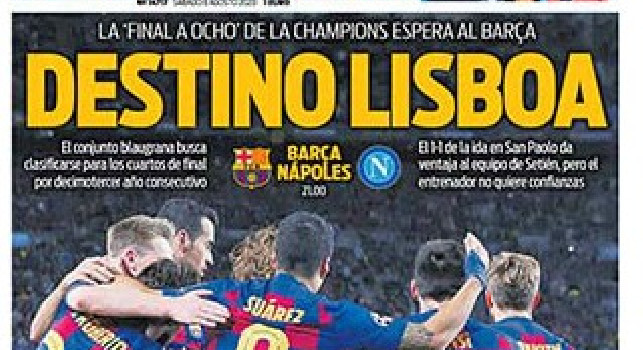 Barcellona-Napoli, la prima pagina di Sport: Destinazione Lisbona