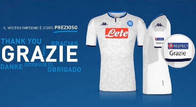 Il Napoli mostra sui social la nuova maglia che indosser&agrave; con il Barcellona, presente la toppa Grazie [FOTO]