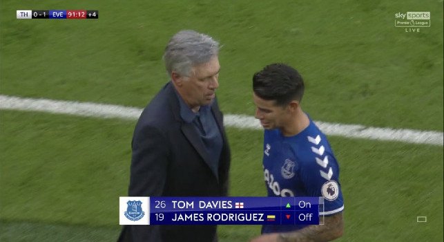 Sky - Impatto positivo di James Rodriguez con l'Everton: ha creato 5 occasioni da gol contro il Tottenham