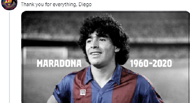 Il Barcellona saluta Maradona: Grazie di tutto, Diego [FOTO]