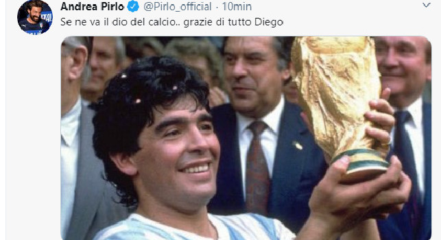 Juventus, Pirlo saluta Maradona: Se ne va il dio del calcio.. grazie di tutto Diego [FOTO]