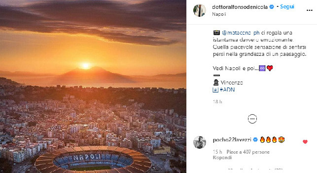 De Nicola posta una foto del Maradona con il tramonto alle spalle, Lavezzi commenta incantato [FOTO]