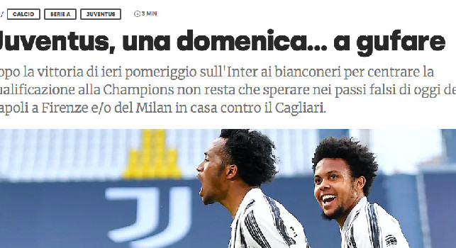 CorSport titola: Juventus, una domenica... a gufare, non resta che sperare nei passi falsi di Napoli e Milan [FOTO]