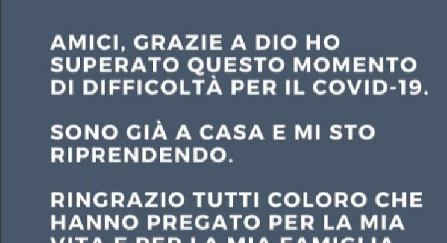 Alemao guarito dal Covid: Mi sto riprendendo, ringrazio tutti coloro che hanno pregato per la mia vita