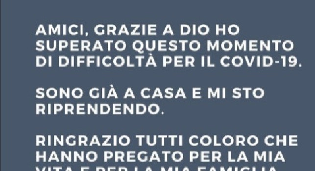 Alemao guarito dal Covid: Mi sto riprendendo, ringrazio tutti coloro che hanno pregato per la mia vita