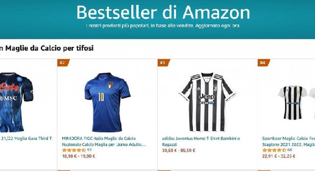 Amazon, boom di vendite per la nuova maglia del Napoli: è la più venduta! [FOTO]