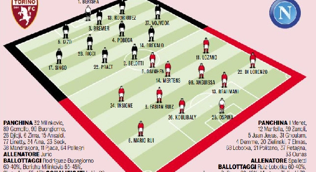 Torino Napoli probabili formazioni