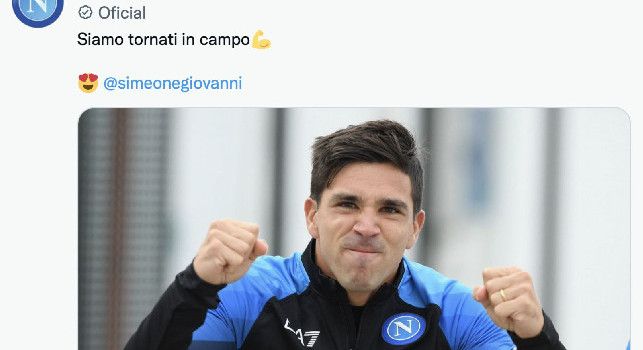 Siamo tornati in campo. Tweet SSC Napoli con la carica di Simeone | FOTO